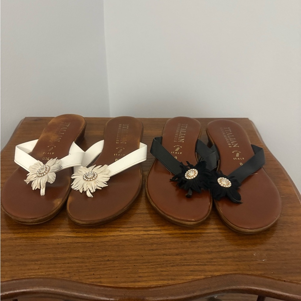 Italian Shoemakers Black and White Floral Sandals
